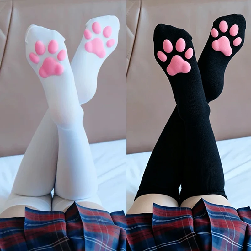 Fashion Black White Cat Paw Pad Sock Pink Cute Lolita Thigh High Socks for Adult Children Women Cosplay 3D Kitten Claw Stockings