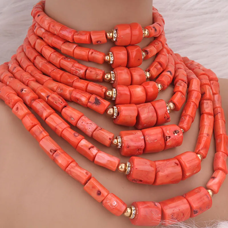 

Dudo 8 Layers Real Coral Coral Beads Jewelry Set For African Nigerian Weddings 2024 With Earring and Bracelet