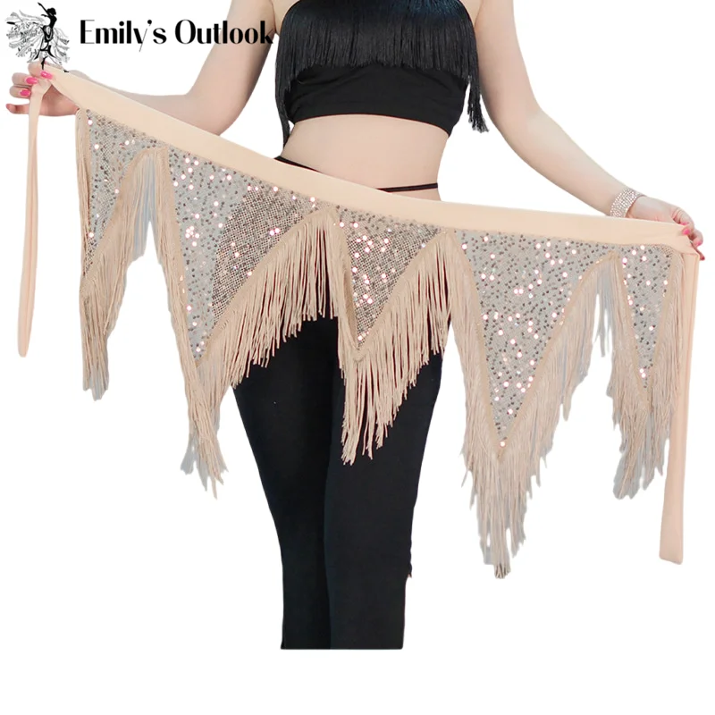 Danse du ventre hanche écharpe paillettes gland Triangle danse du ventre hanche foulards jupe portefeuille ceinture Swing Tribal danseur Costumes pour femmes noir