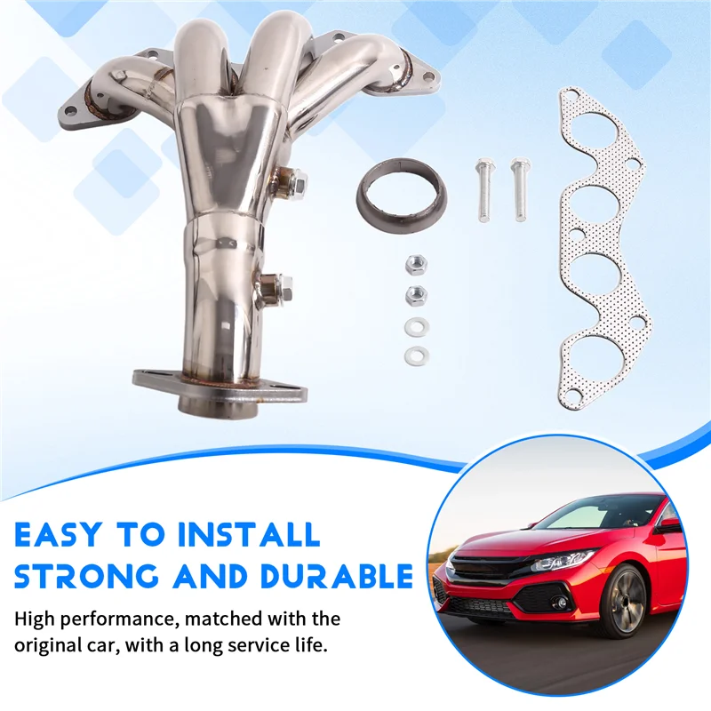 Нержавеющий гоночный коллектор, выпускной коллектор с прокладкой для Honda Civic EX 2001-2005 1,7L SOHC D17AXQ