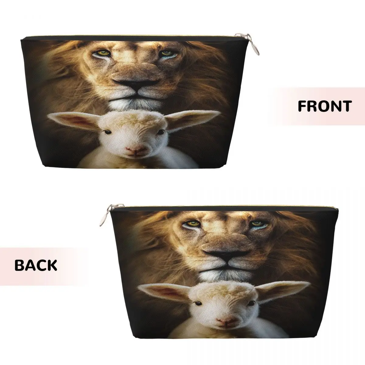 Custom Lamb And Lion Toiletry Bag Women Jesus Christian Cosmetic Makeup Organizer Lady Beauty Storage Dopp Kit Case