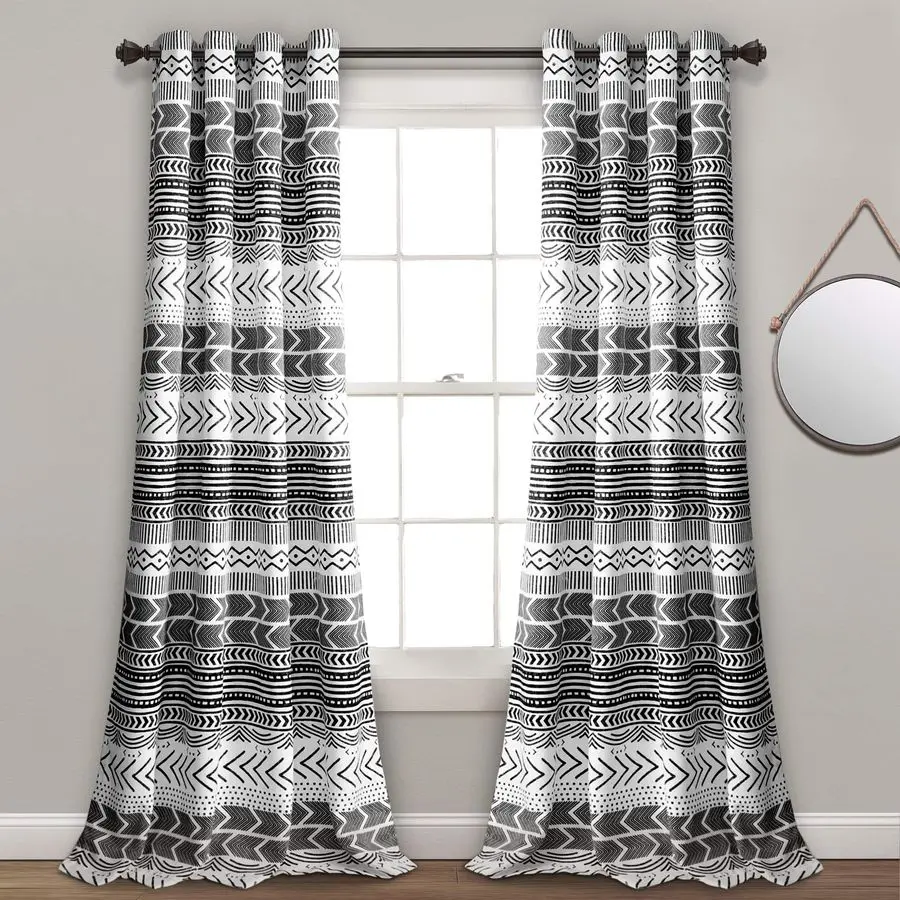 

Hygge Geo Light Filtering Window Curtain Panel Pair, 84 x 52, Black amp White