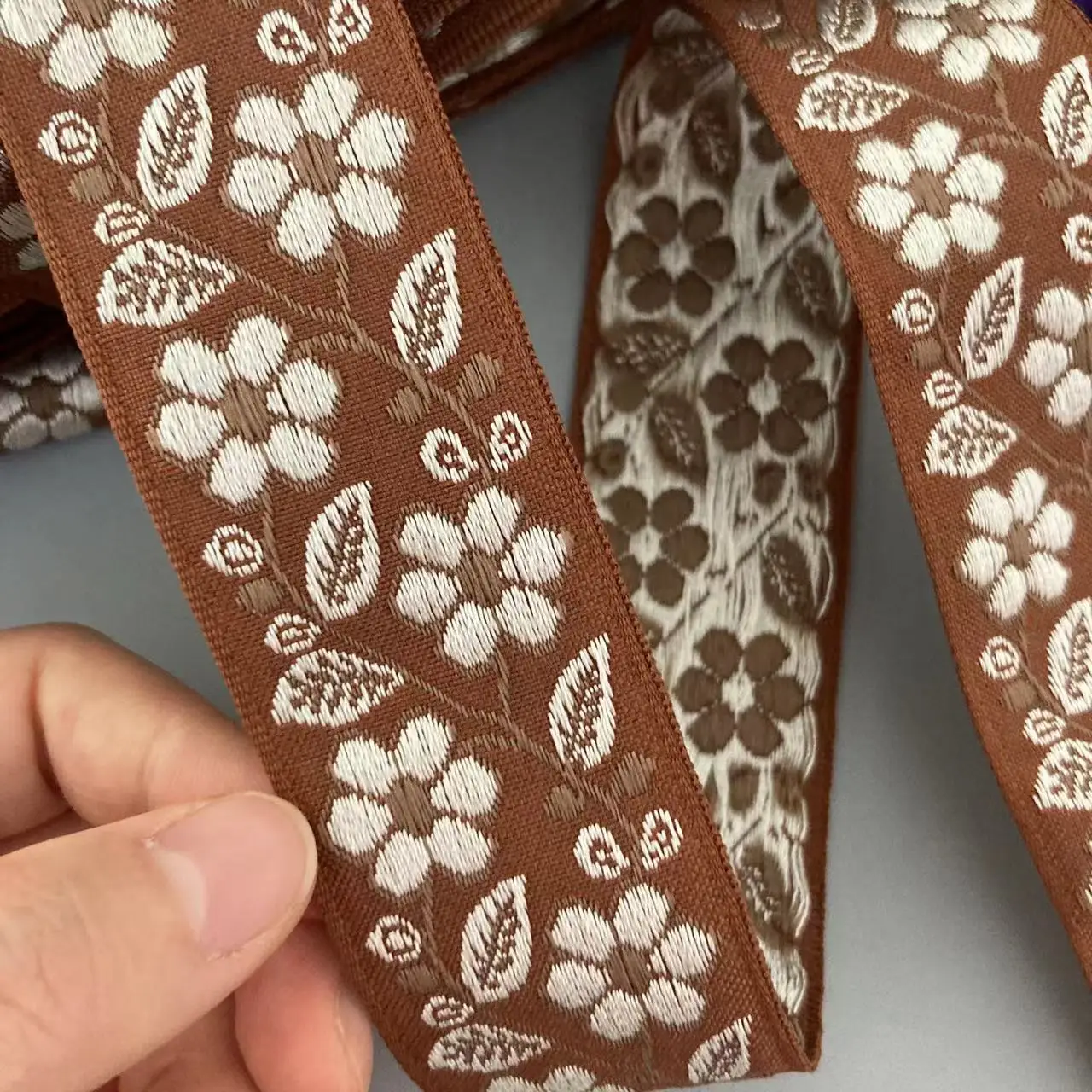 

1 Yard Brown 3.6cm Flower Lace Trim Ribbon Jacquard Ribbon National Style Embroidery Fabric Style Clothing Accessories