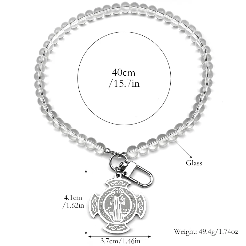 الكاثوليكية سانت بنديكت وسام الفولاذ المقاوم للصدأ الصليب سيارة قلادة للنساء الرجال الذهب اللون الزجاج سلسلة تميمة مجوهرات سانيتو