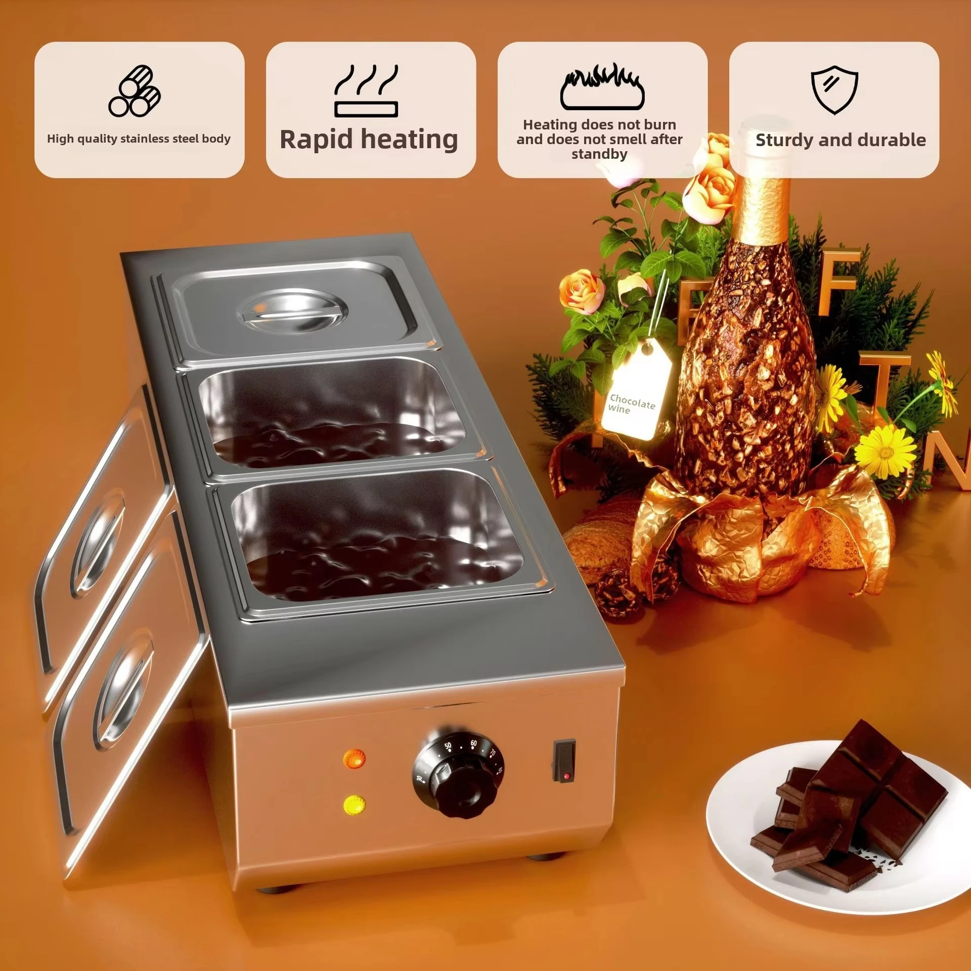 

AK-112/AK-113 2/3 Lattice Electric Chocolate Tempering Machine Chocolate cascade Melting Pot for Kitchen home appliance