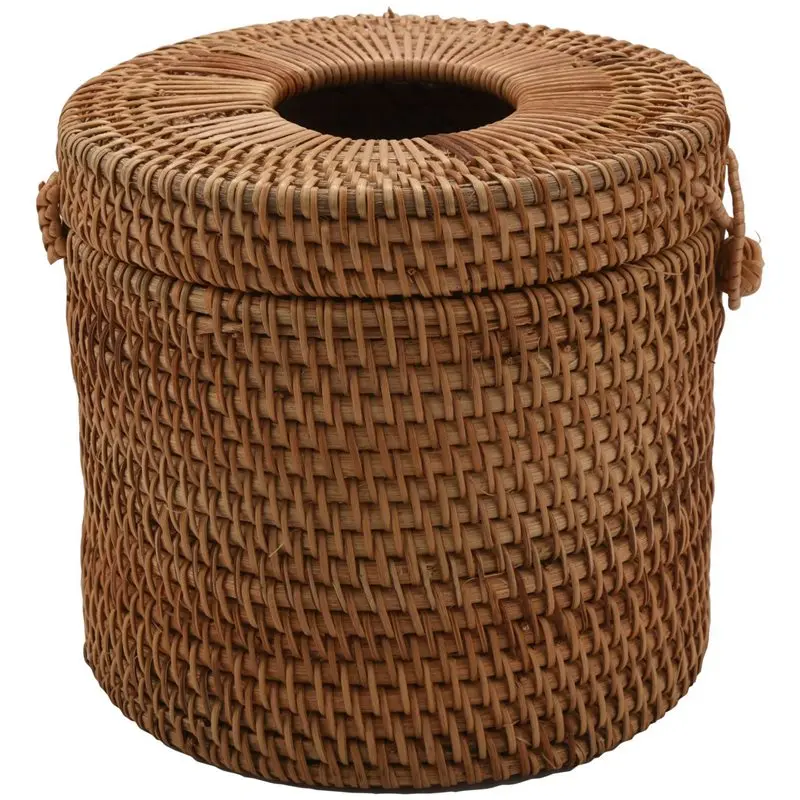 ABNM 6X Round Rattan Tissue Box Vine Roll Holder Toilet Paper Cover Dispenser For Barthroom,Home,Hotel And Office