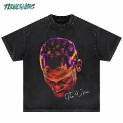 Men Casual Oversized  Tshirt Vintage Cotton Dennis Rodman Portrait Graphic Printed T-Shirt 2024 Hip Hop Men's Big Face T-shirt