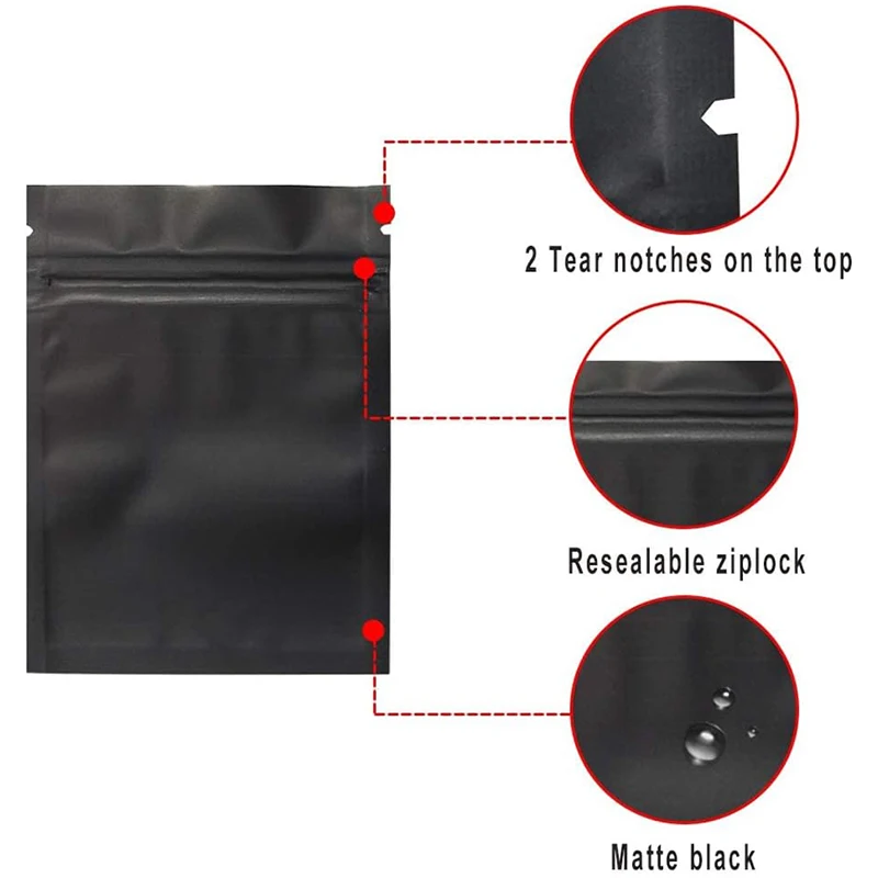 8.5x13cm Matte Black Heat Sealing Small Plastic Zip Lock Package Bag Smell Proof Aluminum Foil Mylar Powder Food Storage Bags