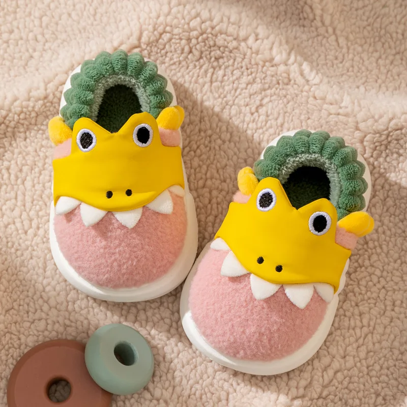 2024 Dinosaur Toddler Boys Girls Slippers Winter Cartoon Kids Floor Shoes Plush Warm Soft Sole Room Children Slippers