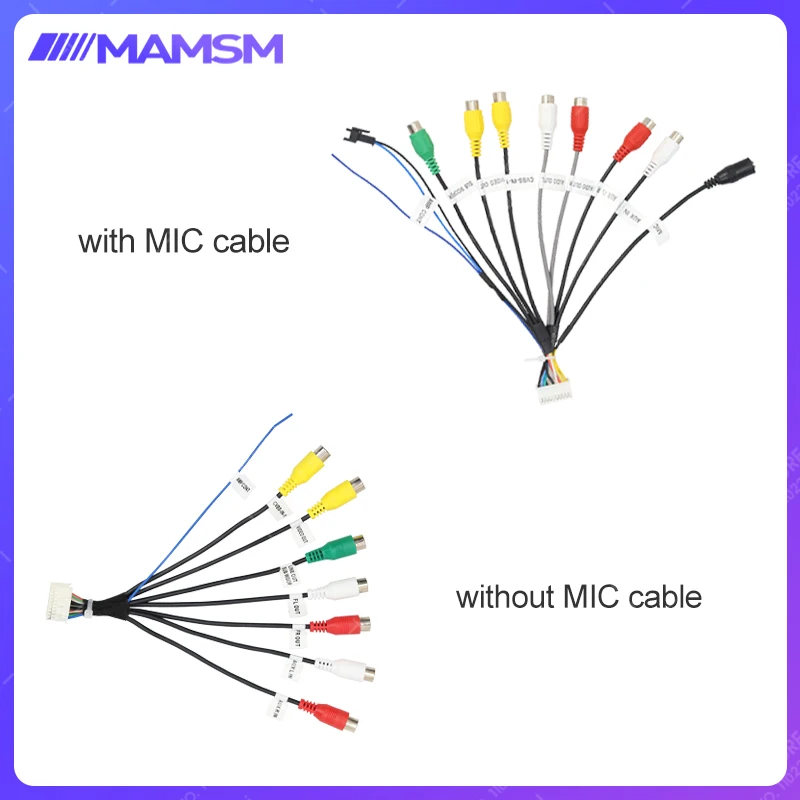 20 Pin Car Stereo Radio RCA Cable Adapter Wiring For Output Socket CVBS Aux In Amp Control Wire Fan 12 V Power Jack Mic Harness.