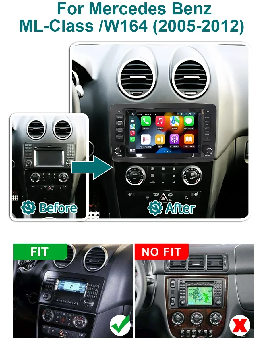 8'' Kabelloses Carplay Android 14 Auto-Stereo-Display für Mercedes Benz ML GL KLASSE W164 X164 ML350 Bluetooth Autoradio GPS Multimedia-Player 2 Din Autoradio 4G LTE – Detail 2