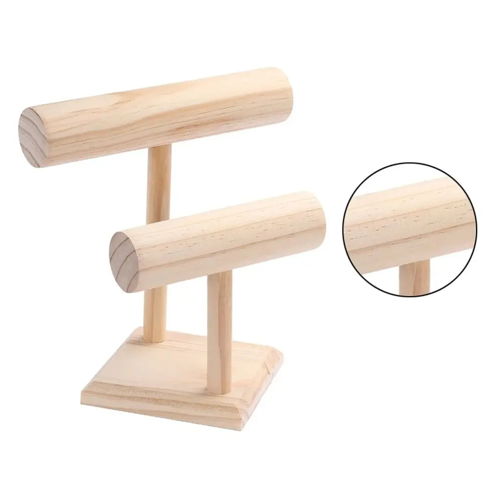 Desk Organizer Jewelry Display Stand Natural Wood 2 Tier Bracelet Storage Rack Vintage Simple Tier Jewelry Stand Girls