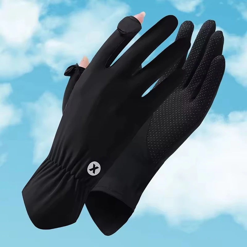 Guantes transpirables frescos de seda helada de verano para conducir y andar en bicicleta al aire libre guantes protectores elásticos con tapa y pantalla táctil resistentes a los rayos UV
