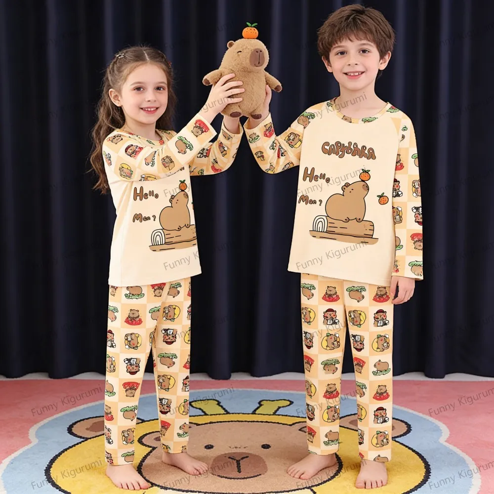 Children's Homewear Girls Clothes Toddler Long Sleeve Pajamas Sets Capybara Anime Boutique Kids Pyjamas for Boys Teenage Pijamas