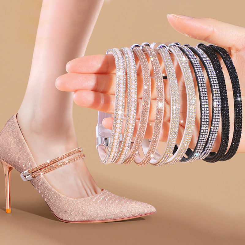  High Heels Shoes Band Anti-loose for Women Diamond Shoelaces Anti-drop Heel Straps Belt Drill Elastic Fixing Belts Rhinestone