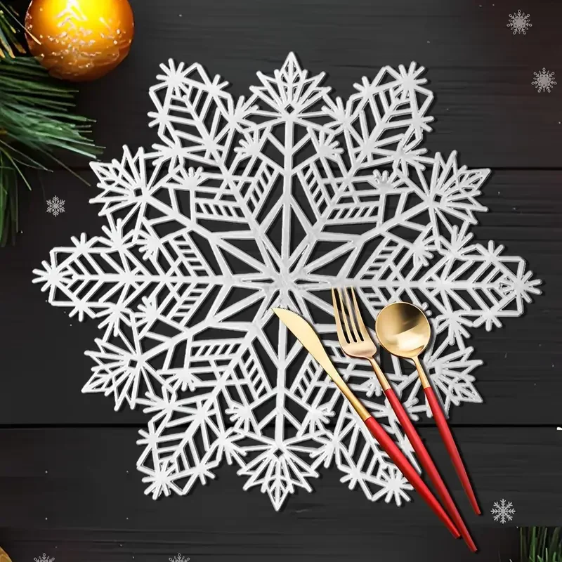 1-20PCS Solid Color Snowflake PVC Table Mat Hollow Placemat Heat Resistant Insulation Coaster Pads Bowl Christmas Home Decor