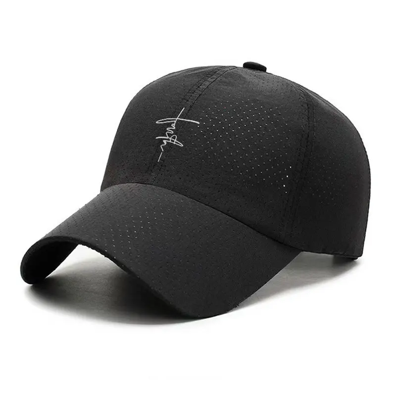 Abstract Signature Embroidery Black Quick Dry Baseball Cap Breathable Lightweight Adjustable Sports Hat