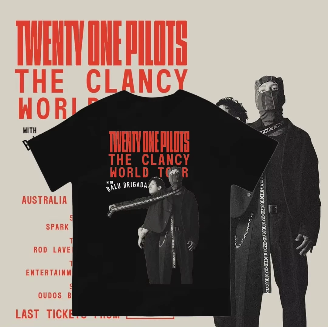 Twenty One Pilots Band World Tour Back T-shirt Women Men Short Sleeve Oversized Rapper Hip Hop Punk Street Harajuku Unisex Tees