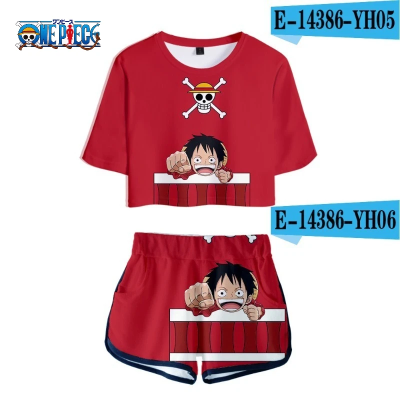 

ONE PIECE аниме периферийные укороченные топы и шорты милые Луффи Чопер косплей короткая футболка с обнажением пупка брюки женские пижамы для девочек