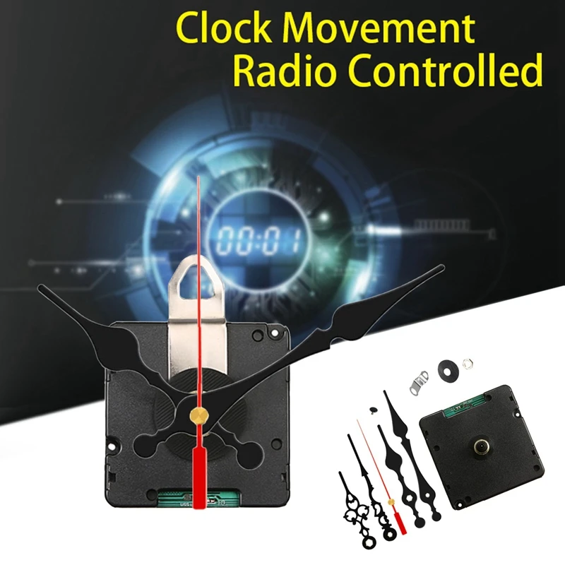 2X Radio Controlled Silent DIY Clock Movement Mechanism Kit Germany DCF Signal Mode With 4 Sets Hands Repair Replacement