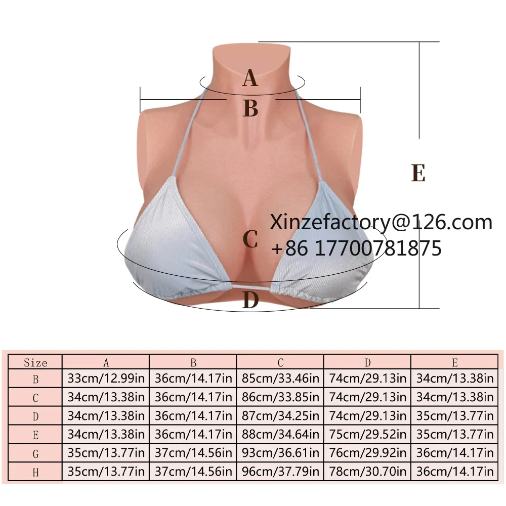 Factory Direct 2026 Top Rated Real silicone fake breasts B/C/D/E/G/H cup size; simulated clavicle, capillaries, skin texture