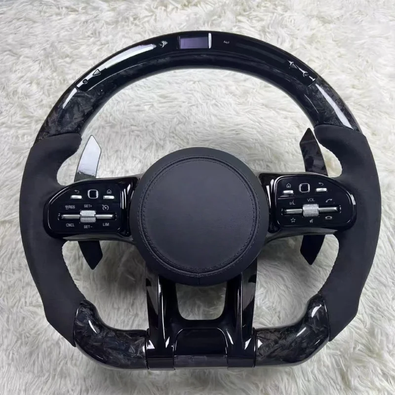 

For Mercedes Benz AMG GT W211 W222 W221 W204 W213 W205 W212 W177 Modified LED Perforated Leather Carbon Fiber Steering Wheel