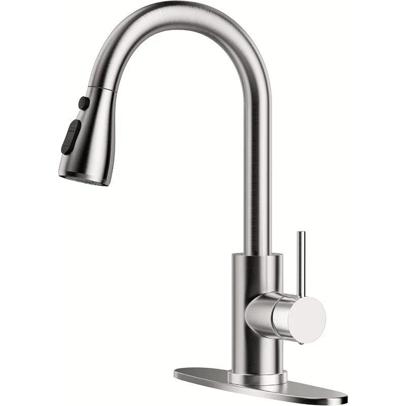 Kitchen Faucet with Pull-Down Spray Single Handle high arc Commercial Stainless Steel Brushed Nickel Kitchen Sink Faucet