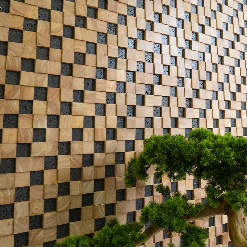Old boat wood wood log square volcanic rock wall, home improvement main material building materials