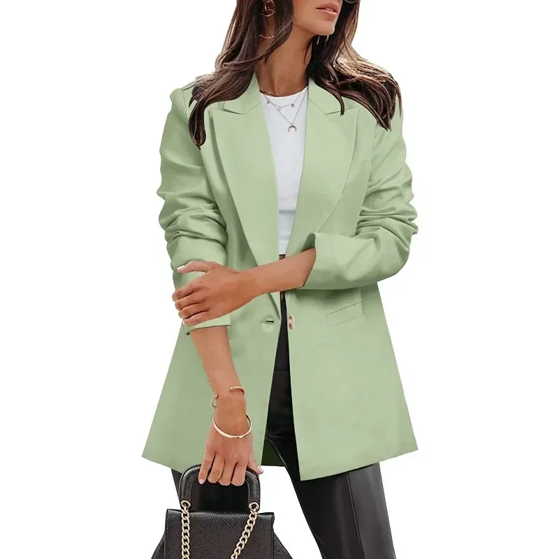 女性の S-2XL サイズ秋通勤トップジャケット長袖スーツの襟 OL スリムフィットトップジャケットデニムジャケット女性コート女性