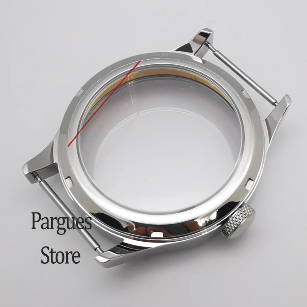 43mm brushed polished steel sapphire glass watch case fit ETA 6497/6498 st3600 manual winding movement