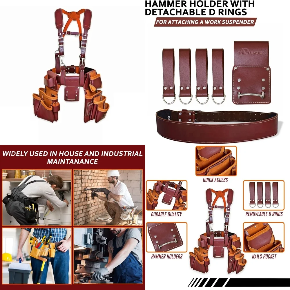 

Ящик для инструментов19 Карманный кожаный ремень для инструментов с подтяжками и удобной спинкой для электриков