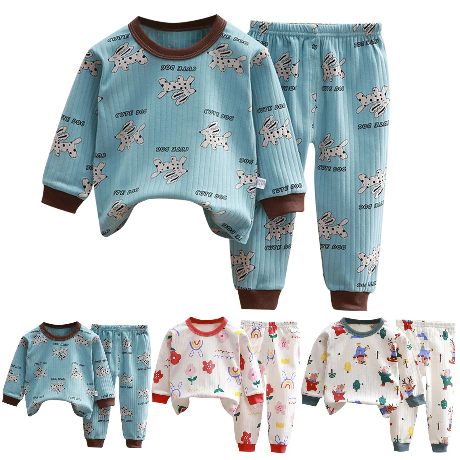 New Kids Pure Cotton Pajamas Boys Girls Cartoon Long Sleeve T-Shirt Top + Pants Baby Spring Autumn Sleepwear Clothes Sets 2024