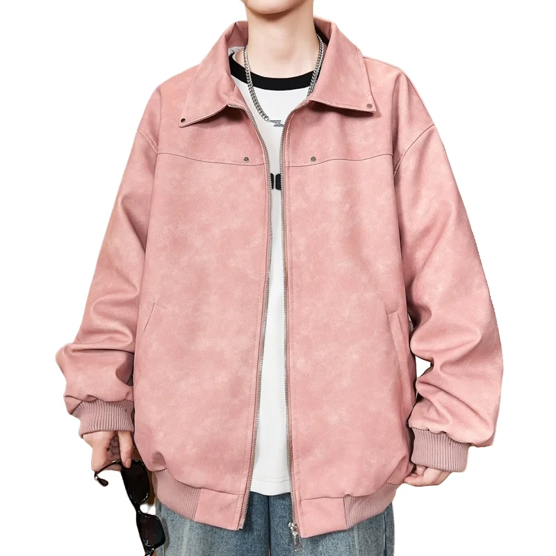 

Men's Faux Leather Jacket Spring and Autumn Fashion Solid Color Lapel Motorcycle Jacket Mature Handsome Men's Casual Wind Coat