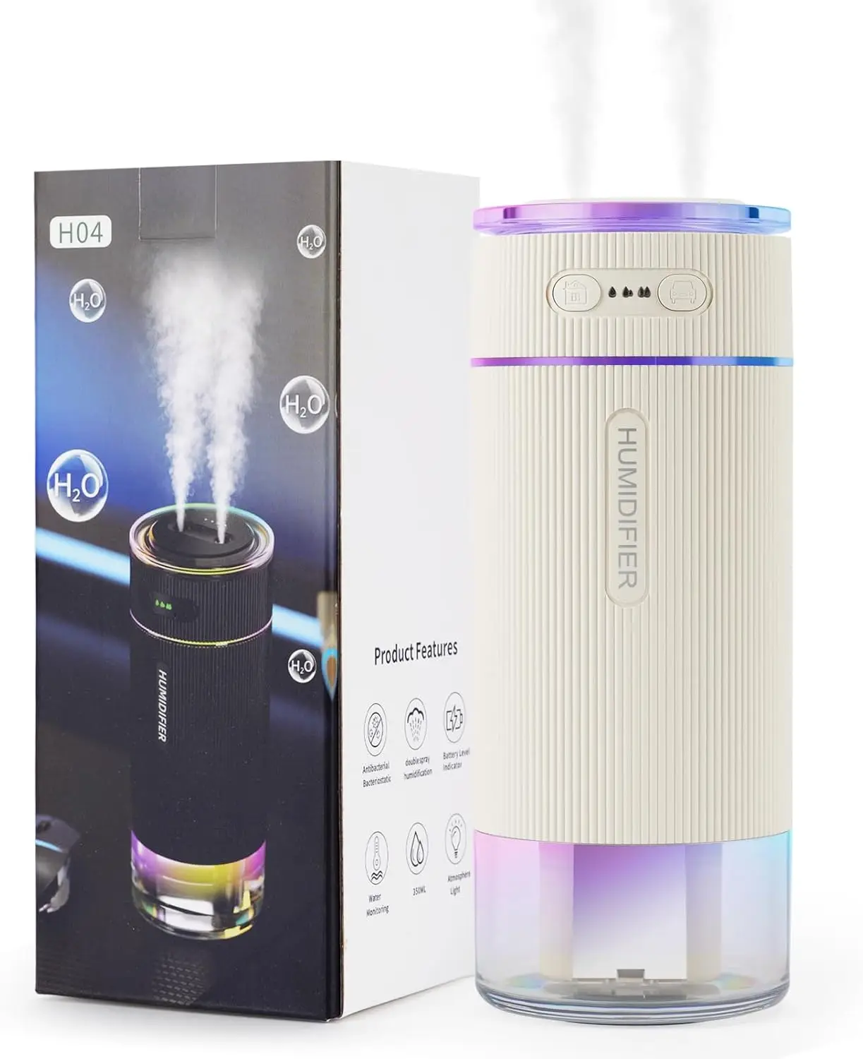 Car Portable Small Humidifiers For Travel, Mini Air  Humidifier With Filter Element - Cool Mist, Whisper Quiet, Nightlight