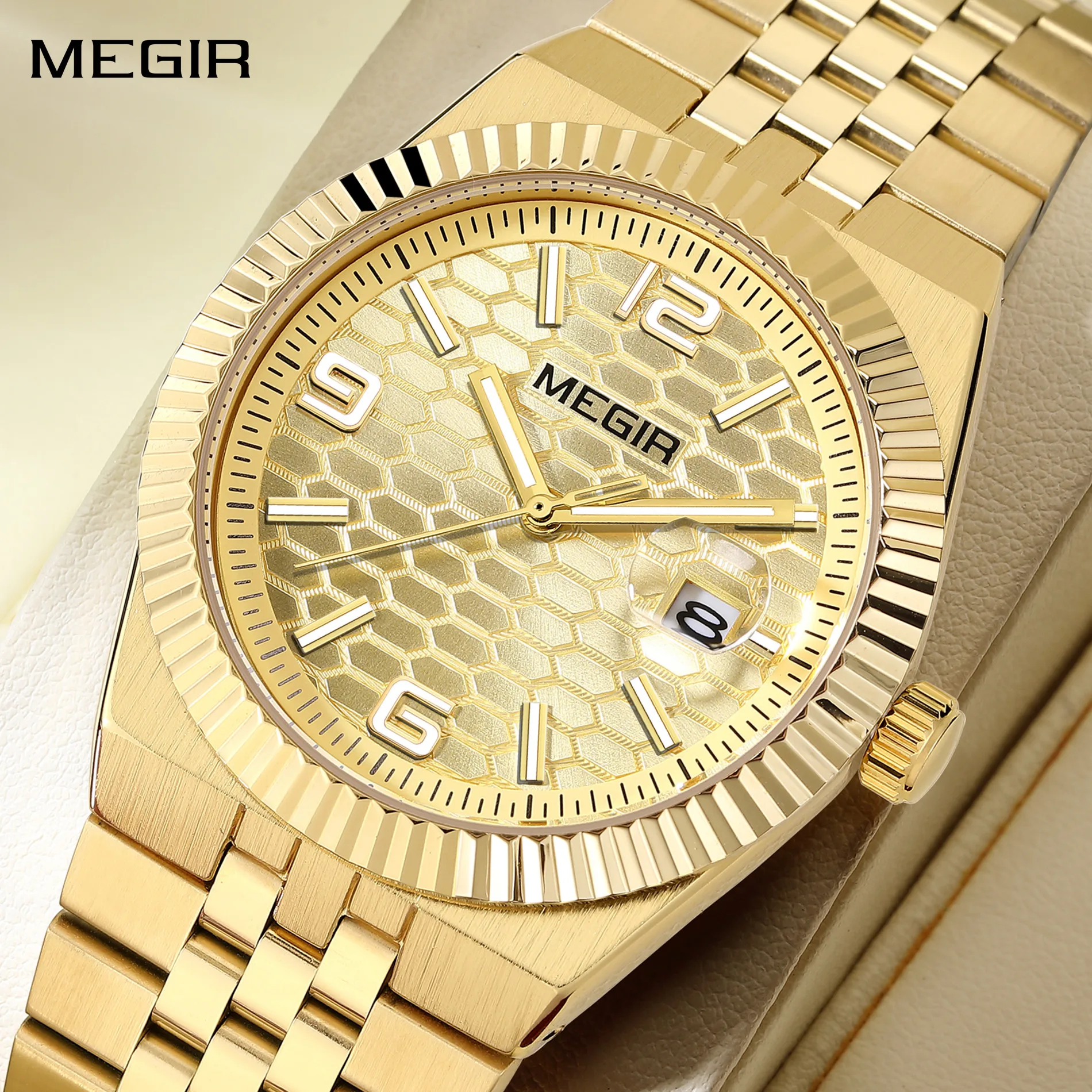 

MEGIR Лидирующий бренд, модные мужские спортивные наручные часы, водонепроницаемые кварцевые деловые часы с автоматической датой, большой циферблат Montre Homme 1101
