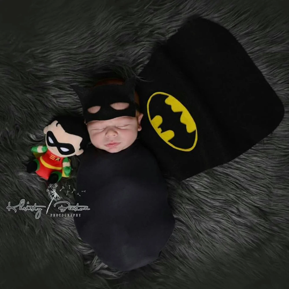 Newborn Baby Batman Cape and Wrap Set Superhero Inspired Photography Outfit for Halloween Baby Photoshoot Cute Baby Props