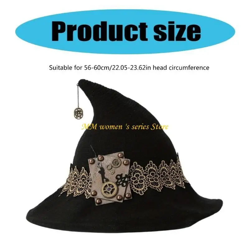 Q39C Disfraz sombrero bruja para mujeres, hombres y adolescentes para fiesta Halloween, encaje