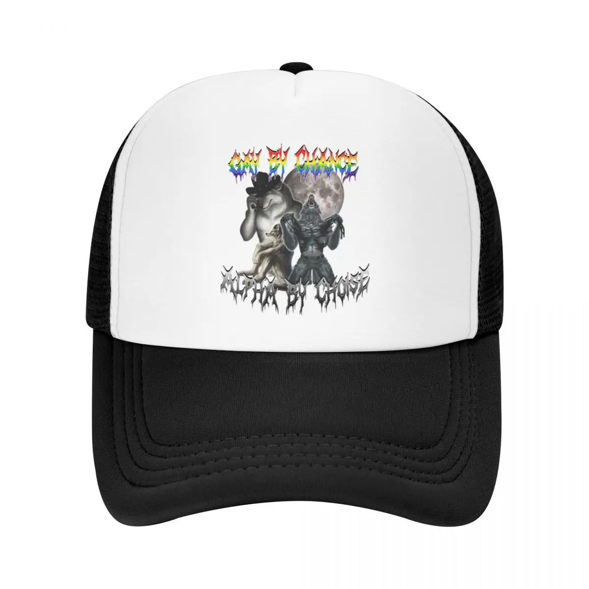 Gay By Chance Alpha By Choice Alpha Wolf LGBT Vintage Baseball Caps Mesh Hats Activities Peaked Adult Caps