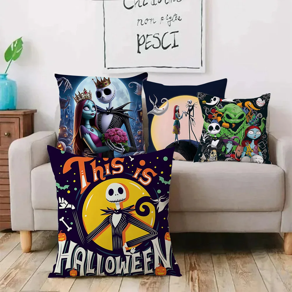 The Nightmare Before Christmas Pillow Covers Cartoon Sofa Decorative Home Double-sided Printing Short Plush Cute Cushion Cover