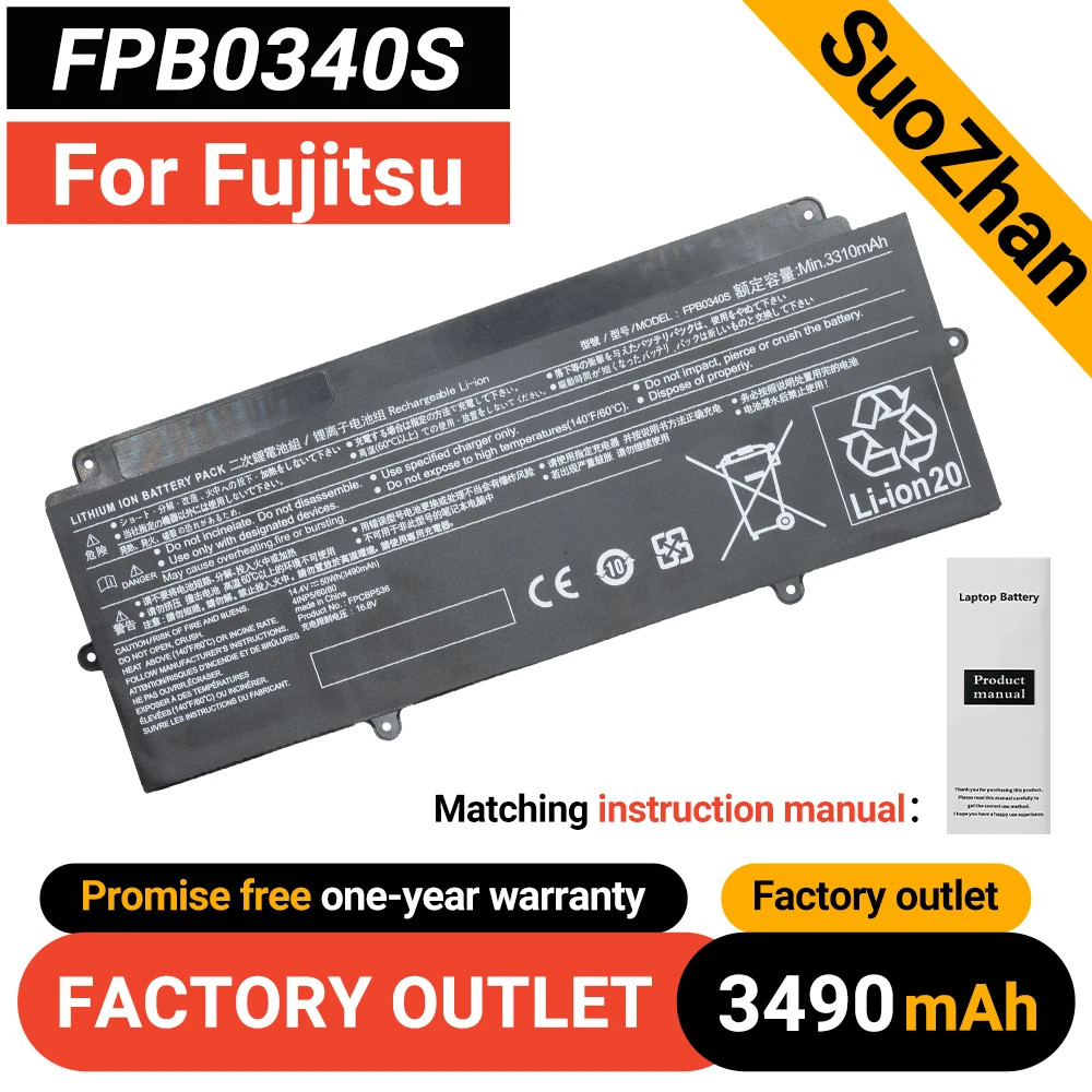 

SUOZHAN 14.4V 50WH 3490mAh FPB0340S Laptop Battery For Fujitsu FPCBP536 LifeBook U937 U938 U939 U939X CP737634-01