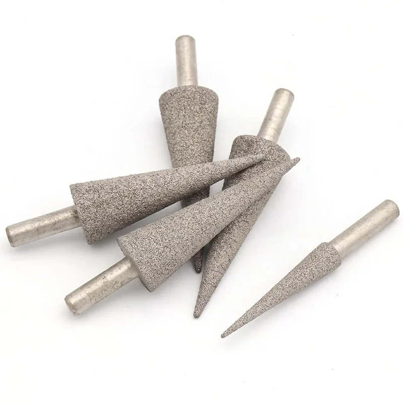Testa di molatura diamantata brasata a cono da 8mm 17mm gambo da 6mm per molatura accessori per lucidatura abrasiva utensili rotanti Dremel