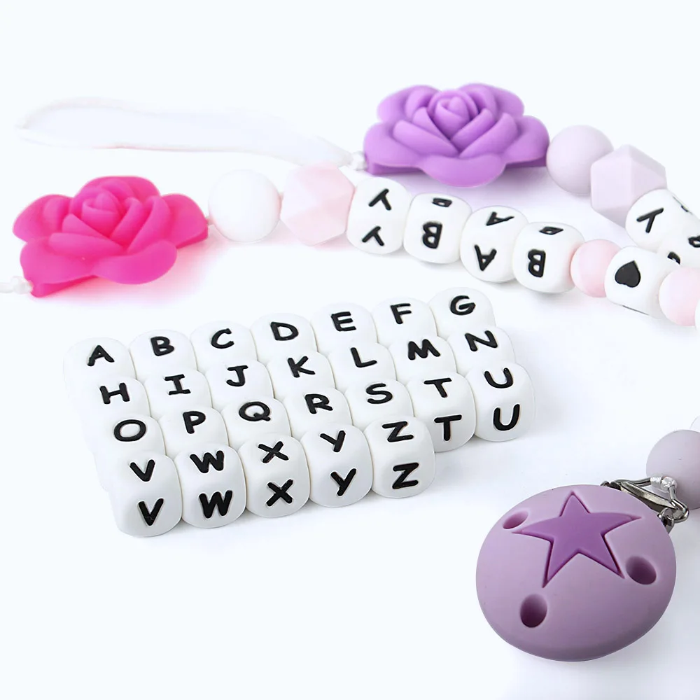 20/30/50/100/600/1000Pcs Letters Beads Baby Silicone Beads  Alphabet Teething Beads DIY Personalized Name Toys Pacifier Chain