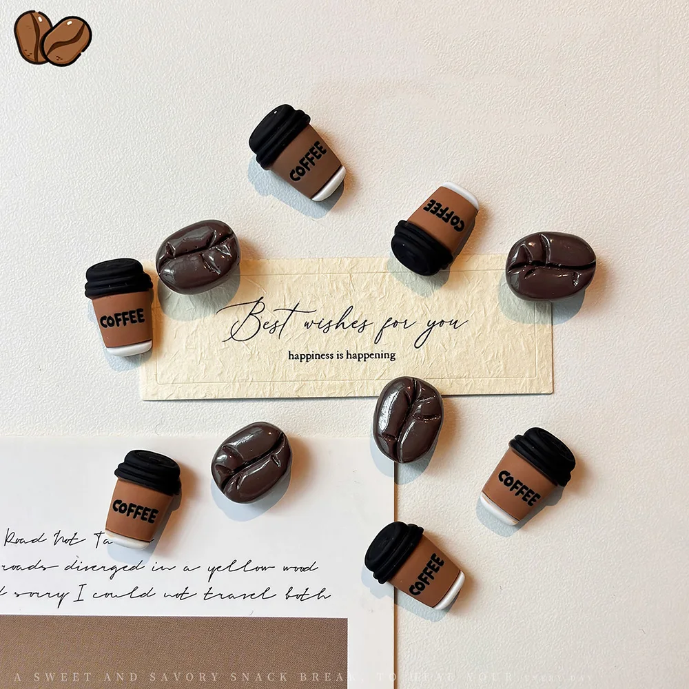 8Pcs Coffee Bean Refrigerator Magnet Picture Sticker Leave Messages Magnetic Sticker Creative Coffee Bean Kitchen and Home Decor