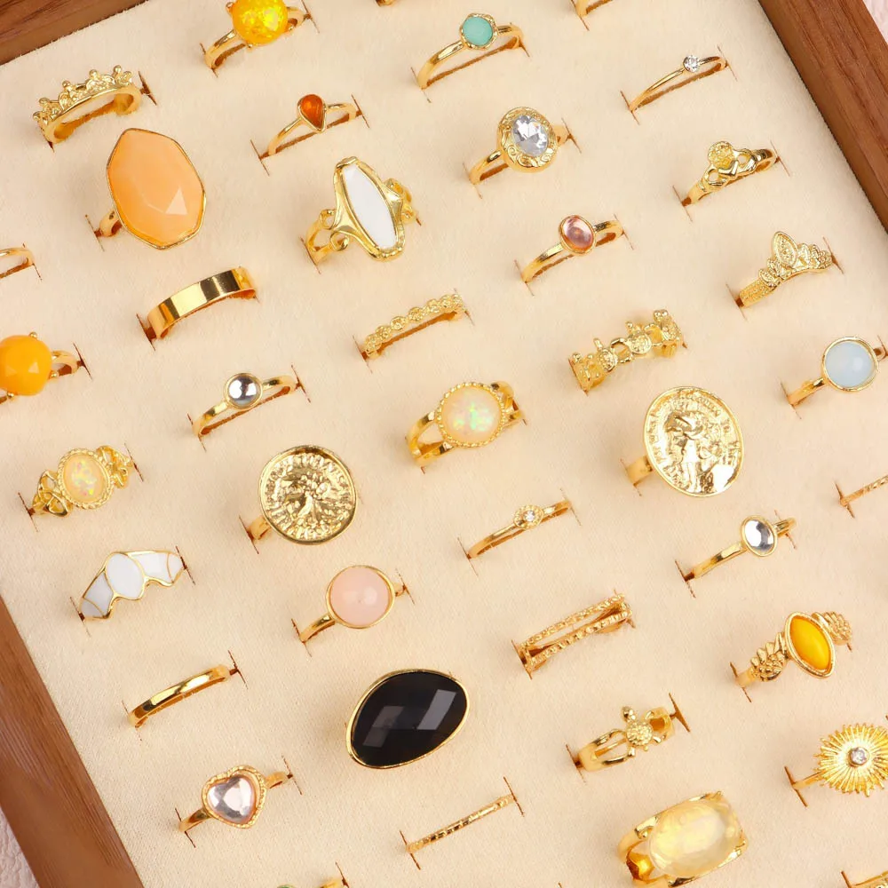 20/30/50 قطعة/الوحدة موضة سحر بوهيميا الحجر الطبيعي أصابع خواتم للنساء مزيج نمط خمر مجوهرات اكسسوارات هدايا الحفلات