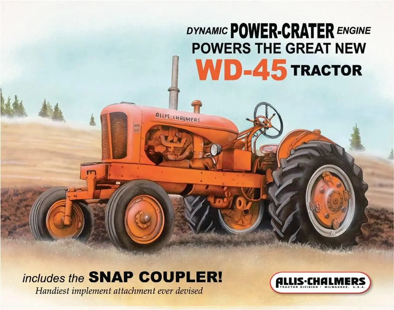 Desperate Enterprises Allis Chalmers - WD-45 Tractor Tin Sign - Nostalgic Vintage Metal Wall Decor
