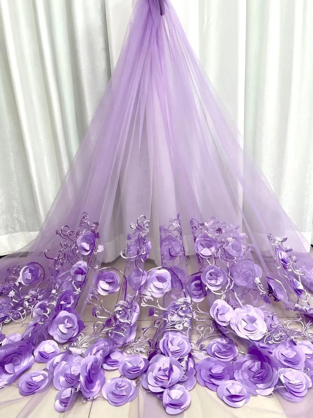 

(5yards/pc) Wonderful appliqued French net lace high quality lilac purple African 3D flowers tulle lace for wedding party FJY491