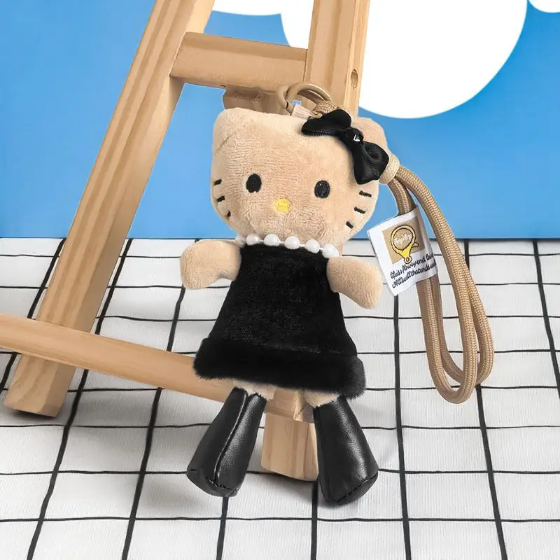 Sanrio Hello Kitty Black Skin Long Leg Series Leopard Print Plush Long Skirt Love Button Pendant Backpack Car Keychain Girl Gift