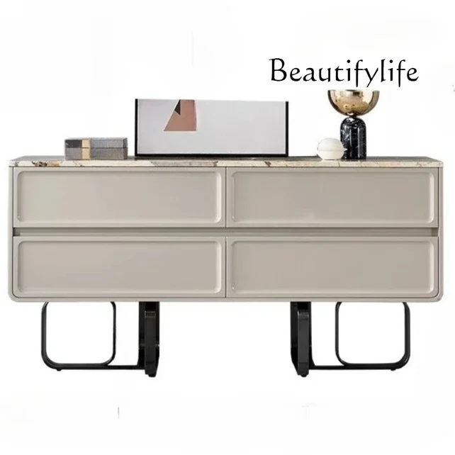 

Italian light luxury marble four-chest cabinet entrance modern minimalist luxury stone solid wood dining side locker new