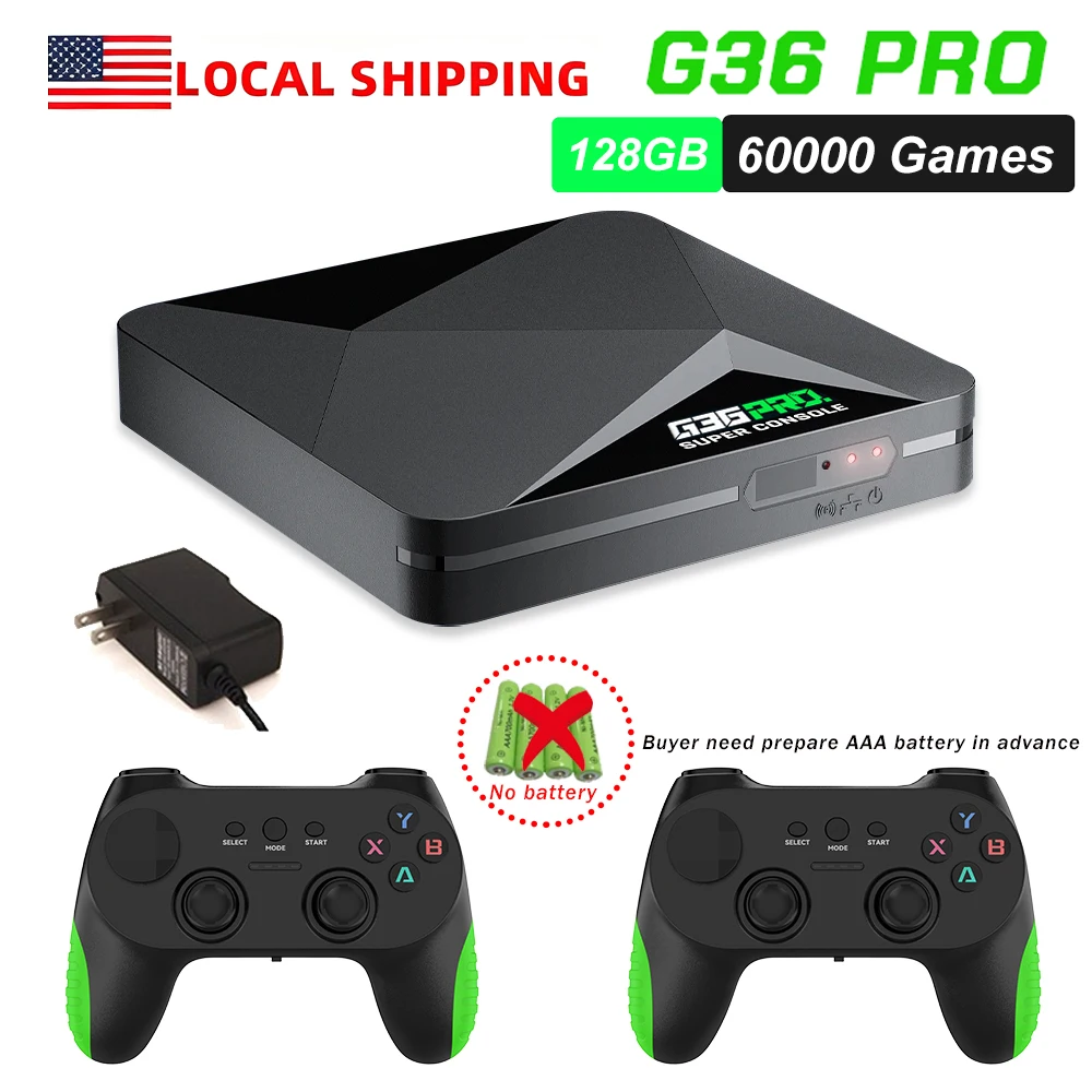 

128G Super Game Box G36 Pro 4K Retro Video Game Console with 60000+ Retro Games for MAME/PS1/PSP/DC Upgrade Wireless Controller