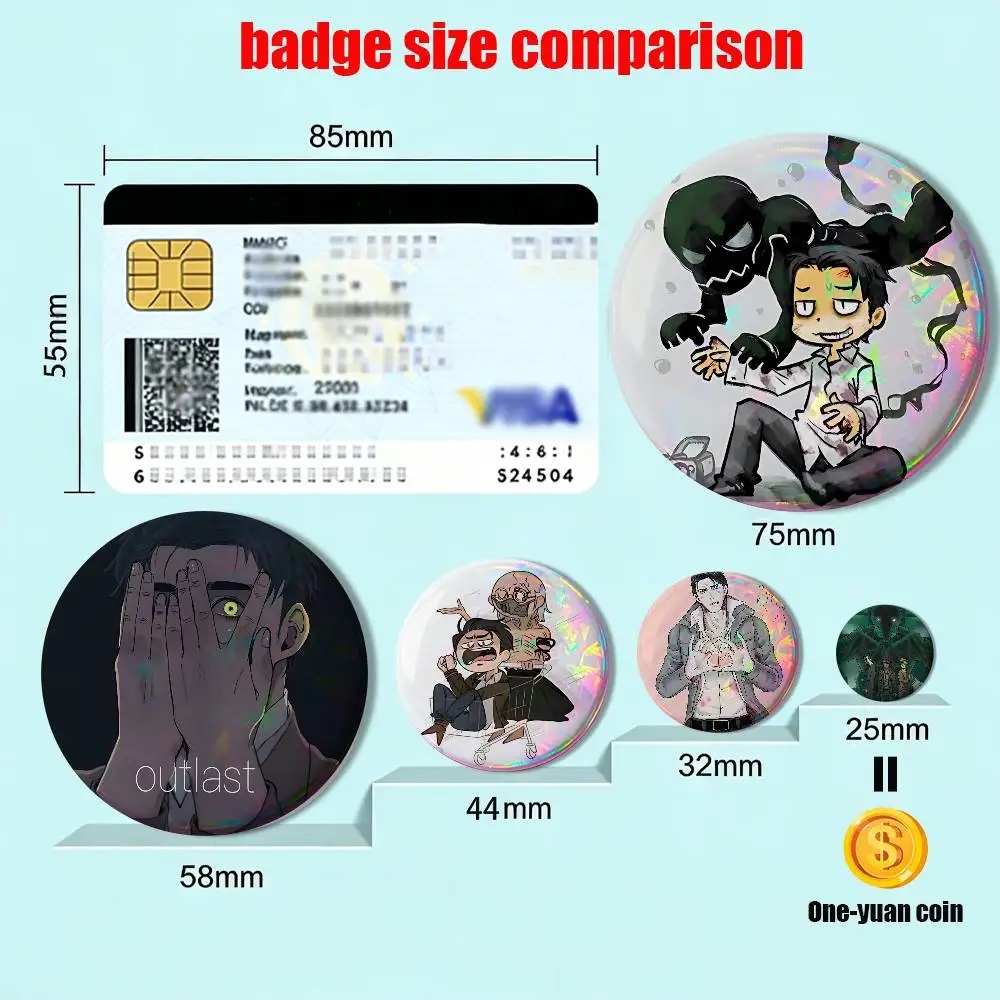 Limitation game Outlast Trials Reflective Pin Tinplate Round Brooch Cartoon Cosplay Badges for Bag Hat Toys Gifts